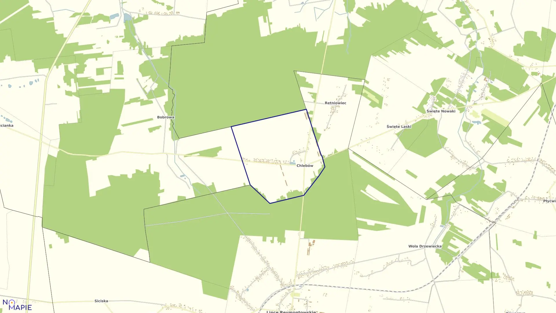 Mapa obrębu CHLEBÓW w gminie Lipce Reymontowskie