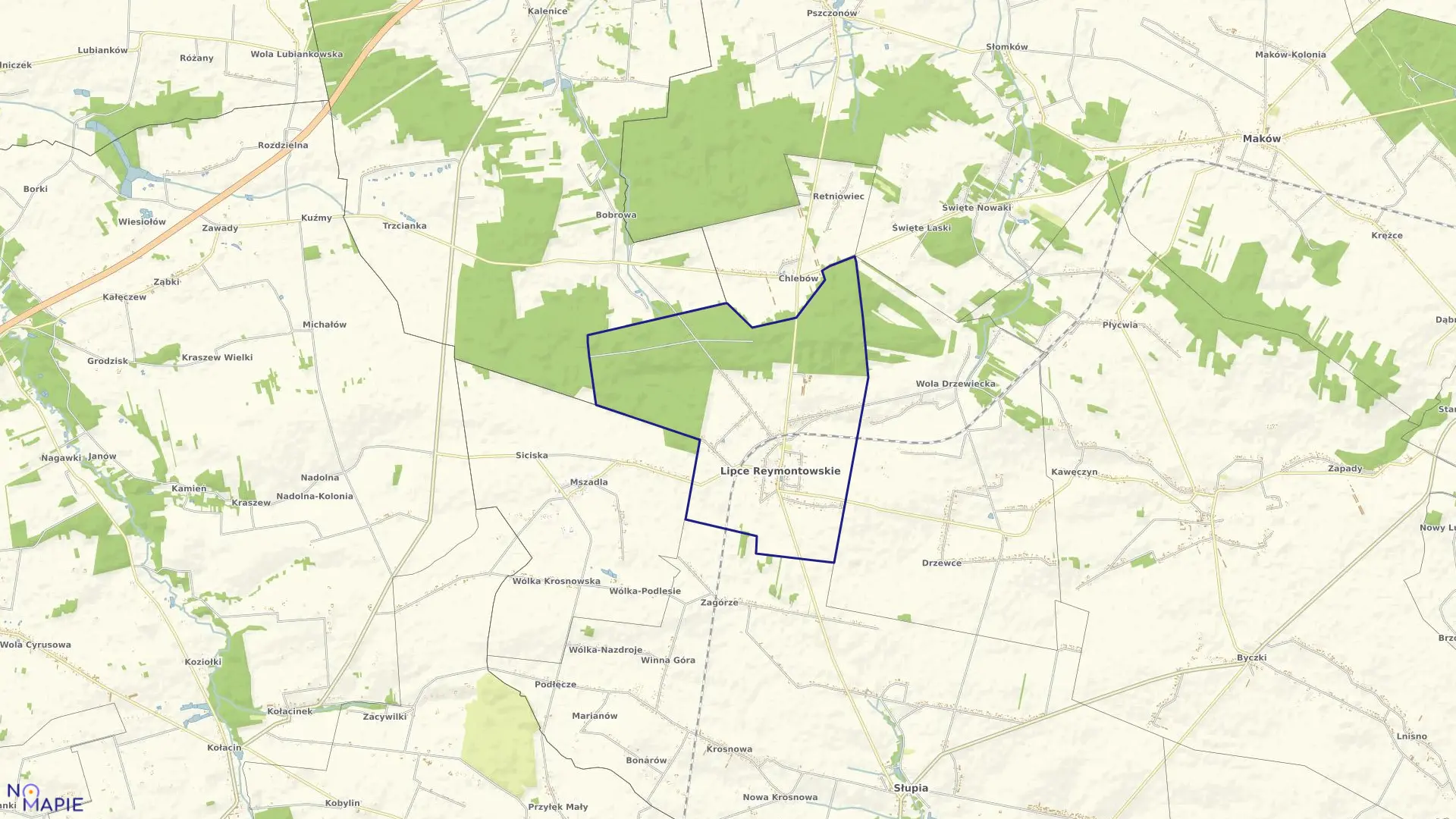 Mapa obrębu LIPCE REYMONTOWSKIE w gminie Lipce Reymontowskie