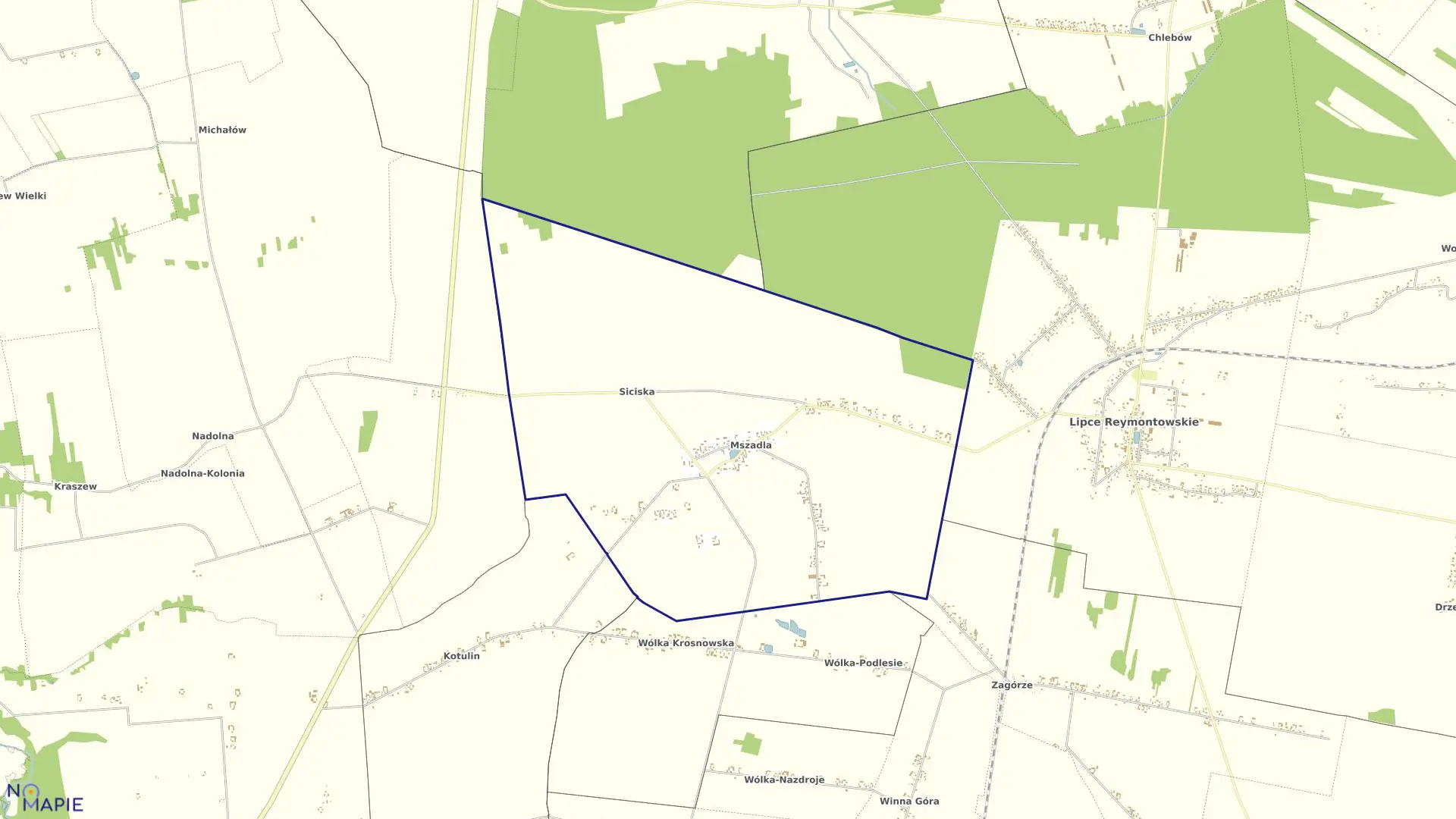 Mapa obrębu MSZADLA w gminie Lipce Reymontowskie