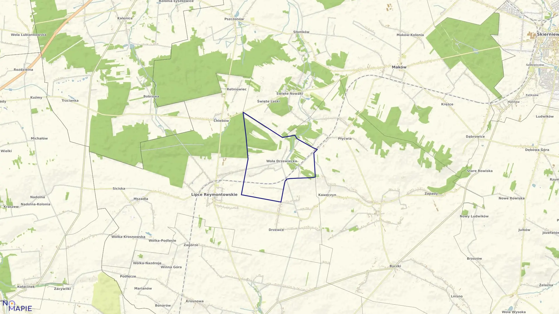 Mapa obrębu WOLA DRZEWIECKA w gminie Lipce Reymontowskie